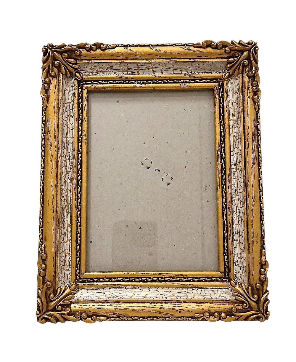 Ornate Mediterranean Picture Frame Carved Wood 9.5 x 7.5 Glass Gold Beige Italy